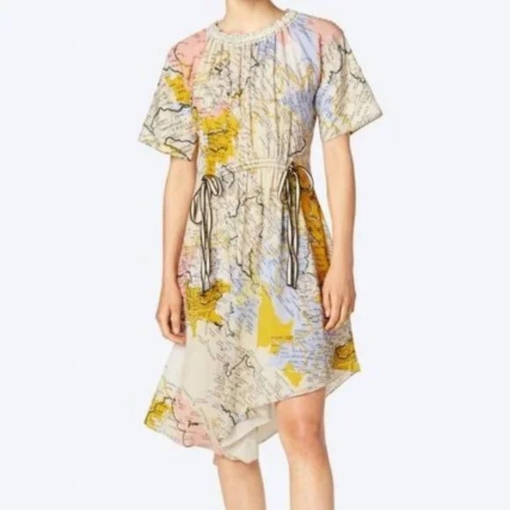 Derek Lam 10 Crosby Map Print T Shirt Tee Dress Italy Short Sleeve Bow Tie 2